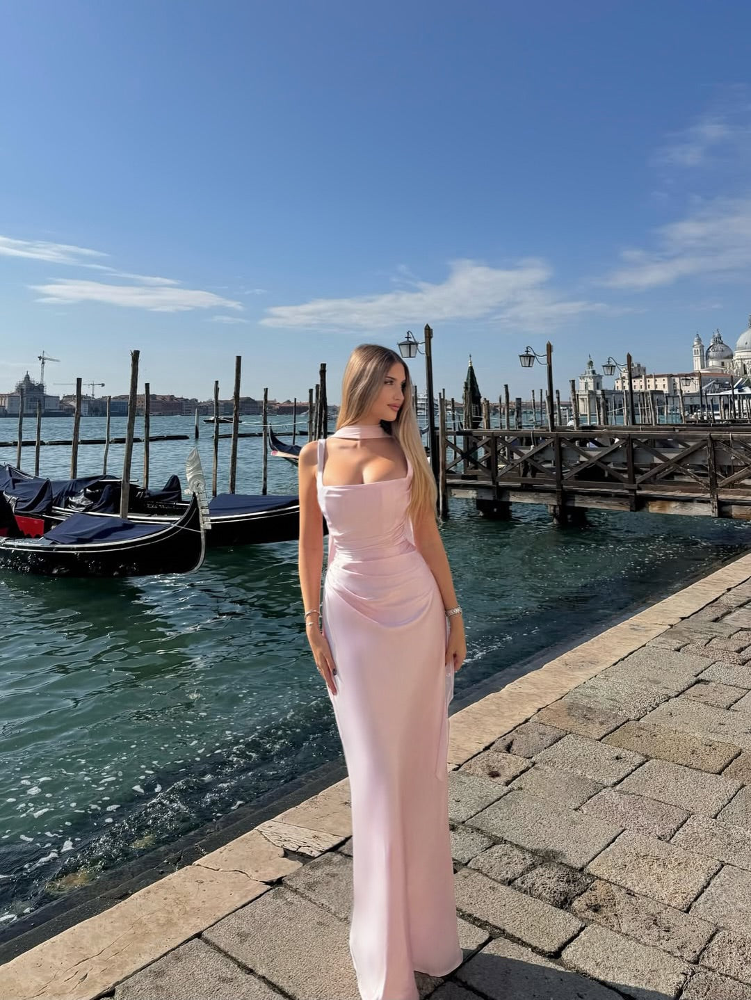 Robe Maxi Femme sans Manches pour Mariage, Dos Nu avec Lien