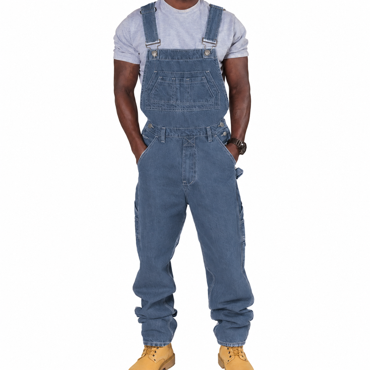 Salopette Homme en Jean Coupe Ample Multi-Poches