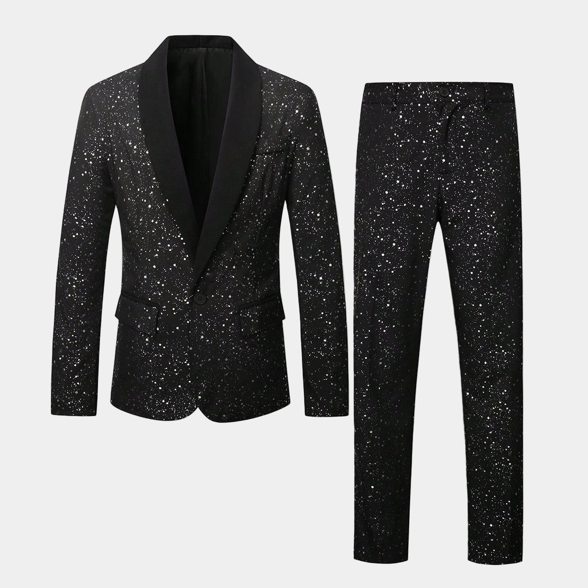Costume Pailleté Homme Veste et Pantalon Noir