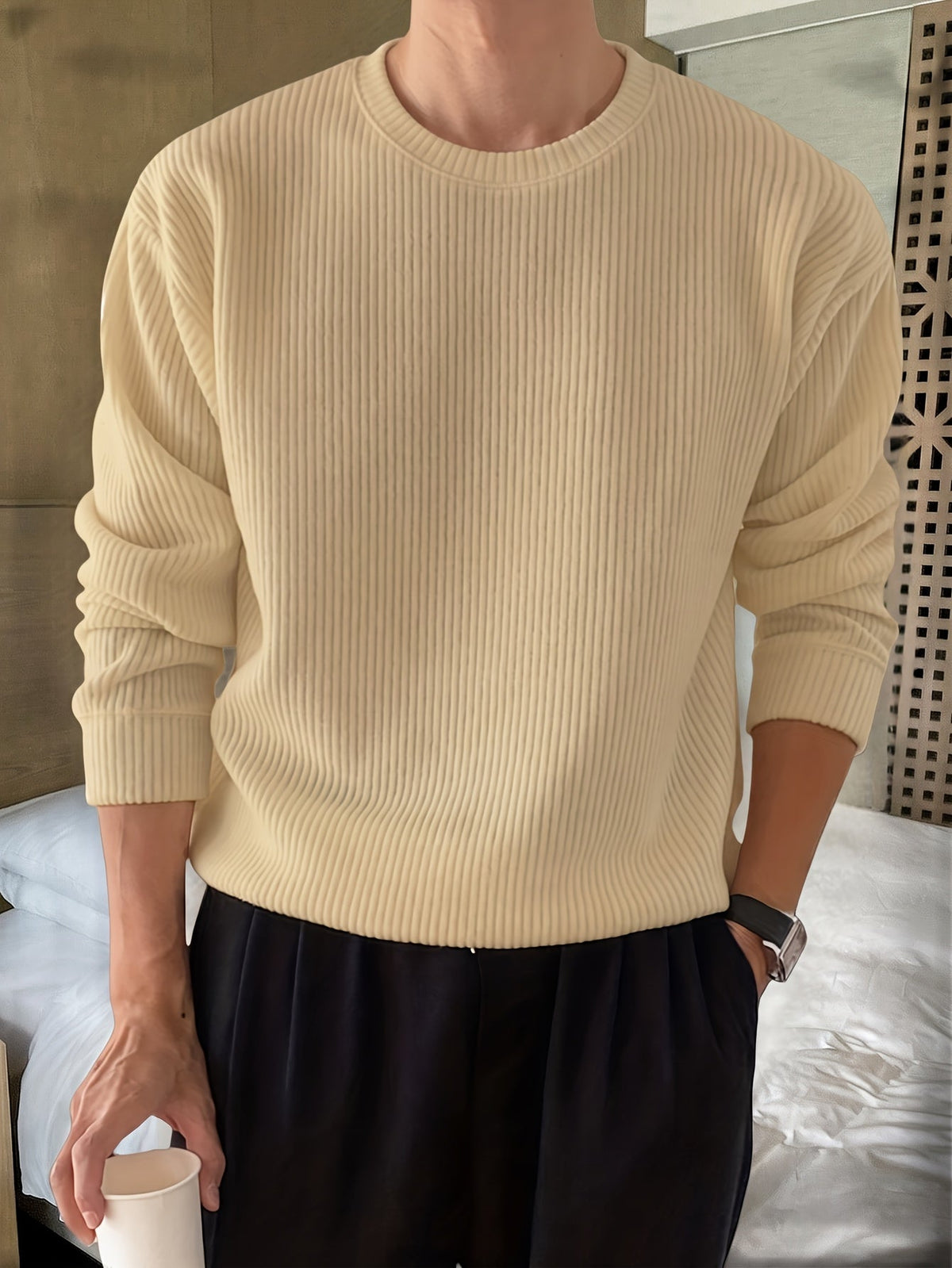 Pull Homme Col Rond Côtelé Coupe Ample