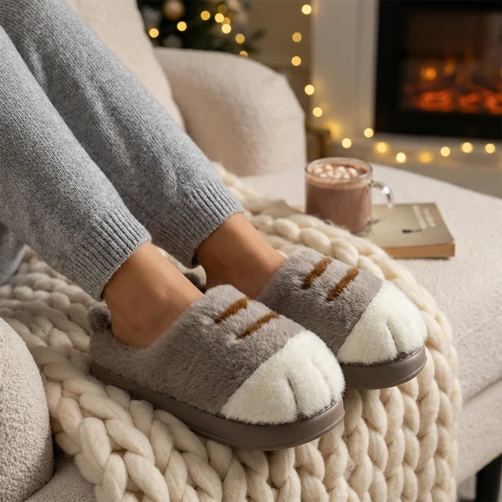 Chaussons Femme Pattes de Chat en Peluche Douce