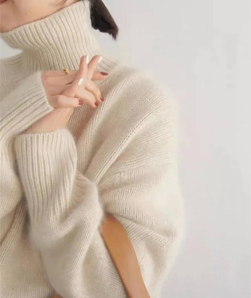 Pull Col Roulé Femme en Cachemire Coupe Ample