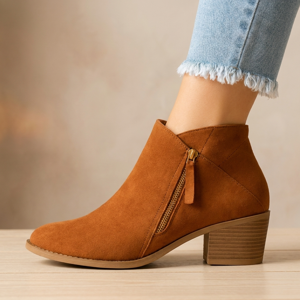 Bottines Orthopédiques Femme à Talon Carré et Zip Latéral