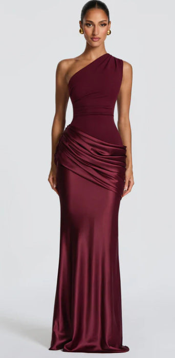 Robe Longue Femme Asymétrique à Taille Drapée