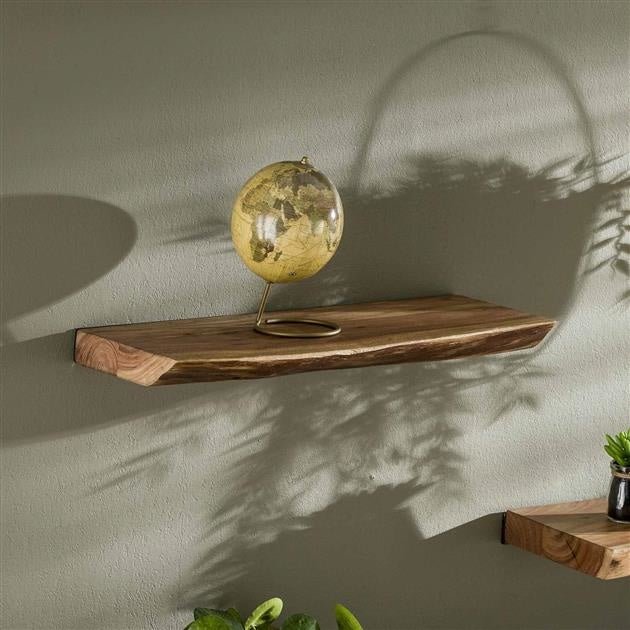 Wall Shelf – Acacia Wood with Tree-Trunk Finish, Industrial Design for the Living Room or Bedroom