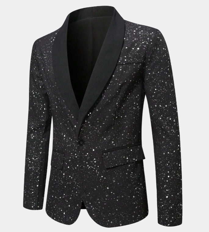 Veste Blazer Pailletté Homme avec Col Châle en Satin