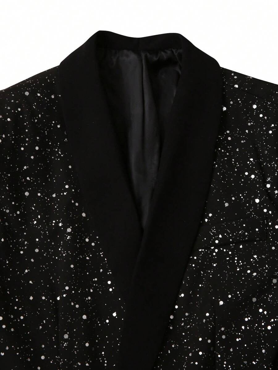Costume Pailleté Homme Veste et Pantalon Noir