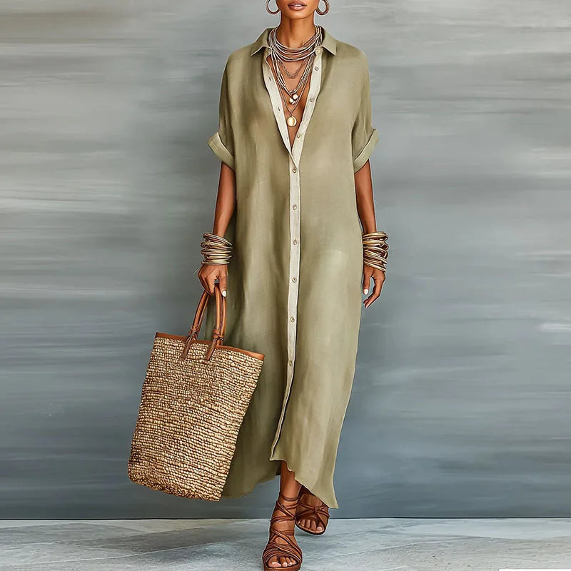 Robe Chemise Maxi Boutonnée Femme - Manches Courtes