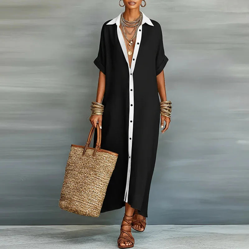 Robe Chemise Maxi Boutonnée Femme - Manches Courtes