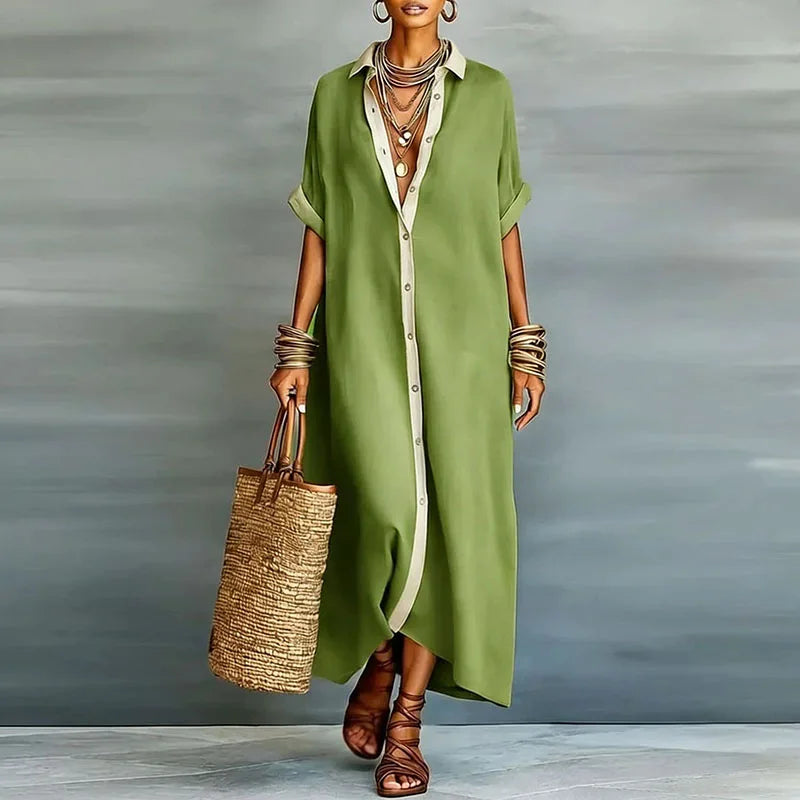 Robe Chemise Maxi Boutonnée Femme - Manches Courtes