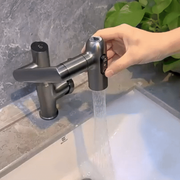 Kitchen Faucet – Stainless Steel with Chrome Finish, 360° Swivel, Height-Adjustable, and Temperature Display