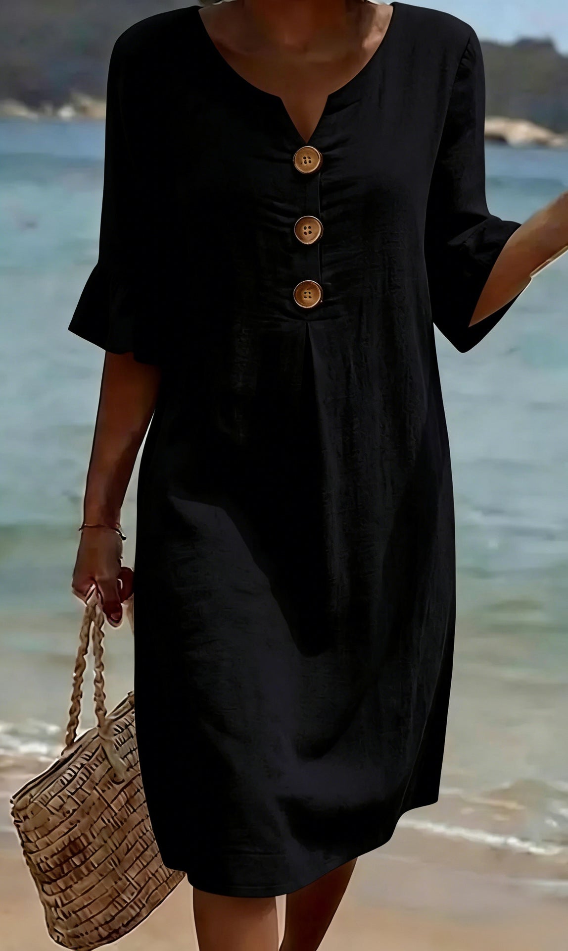 Robe Femme Ample à Nœud, Manches Fluides en Polyester