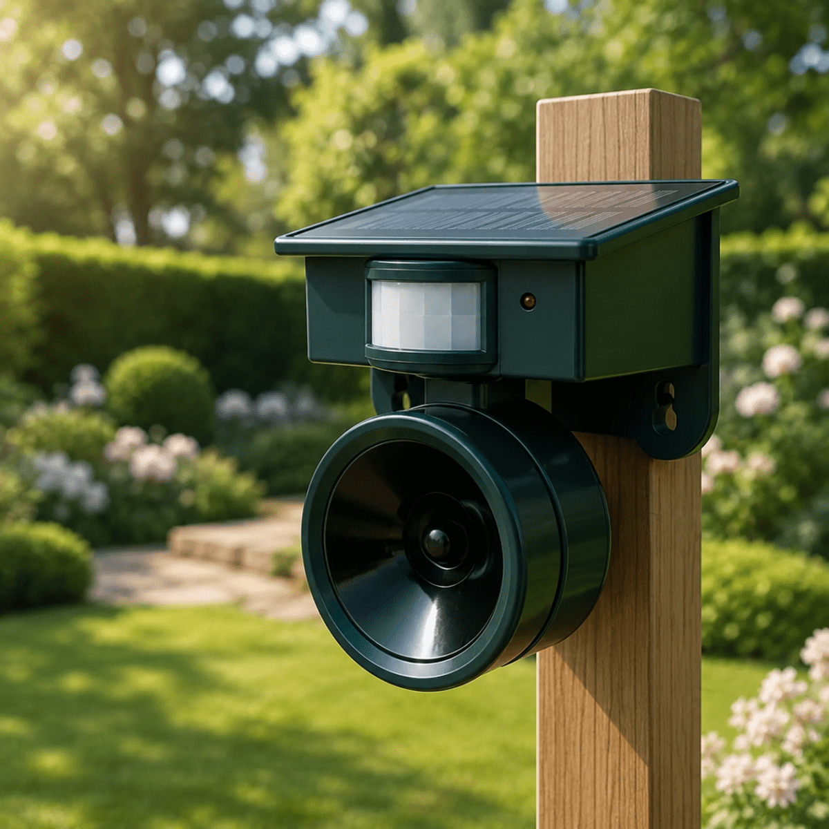 Motion-Activated Bird Repeller – Weatherproof, Black, for Gardens, Patios, or Balconies