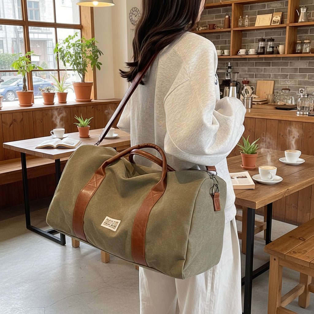 Sac de Voyage Weekender en Toile Vintage - Cuir et Compartiments Multiples