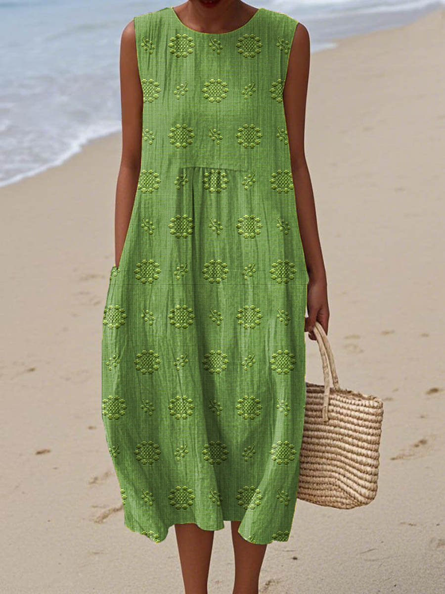 Robe Midi Femme Sans Manches Imprimée Coupe Ample