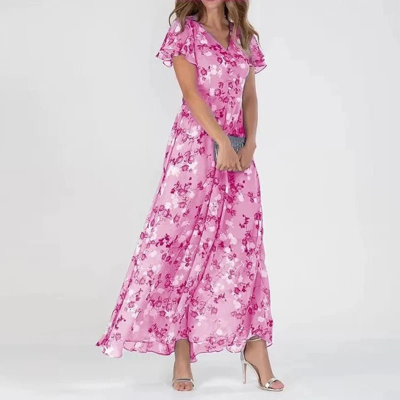 Robe Longue Femme Col V - Maxi Robe à Silhouette Fluide
