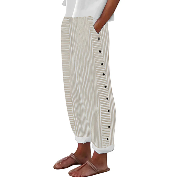Pantalon Femme Rayé Fluide Taille Haute