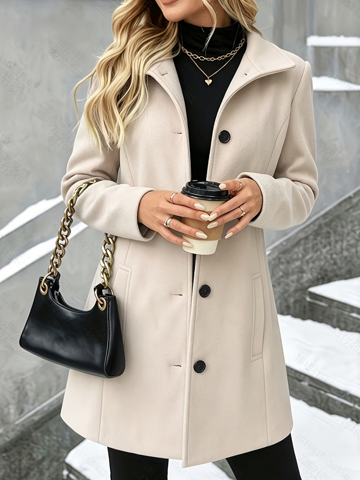 Manteau Long Femme à Col Revers, Manteau d'Hiver Structuré