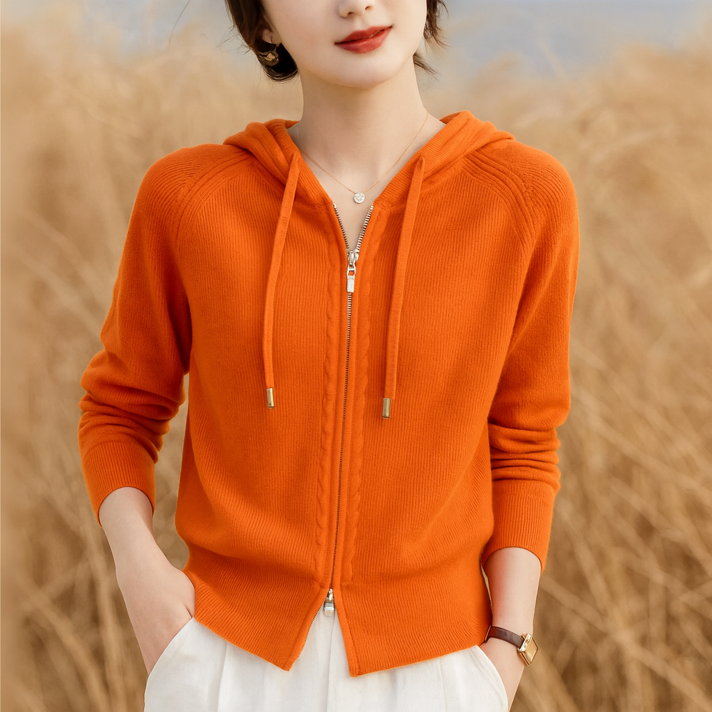 Sweat à Capuche Femme en Maille Molletonnée Zippée