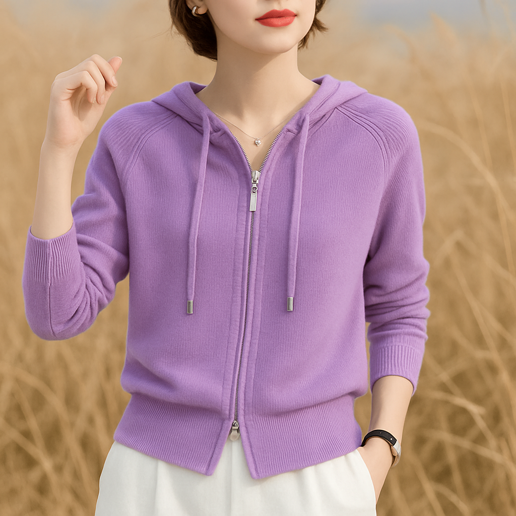 Sweat à Capuche Femme en Maille Molletonnée Zippée
