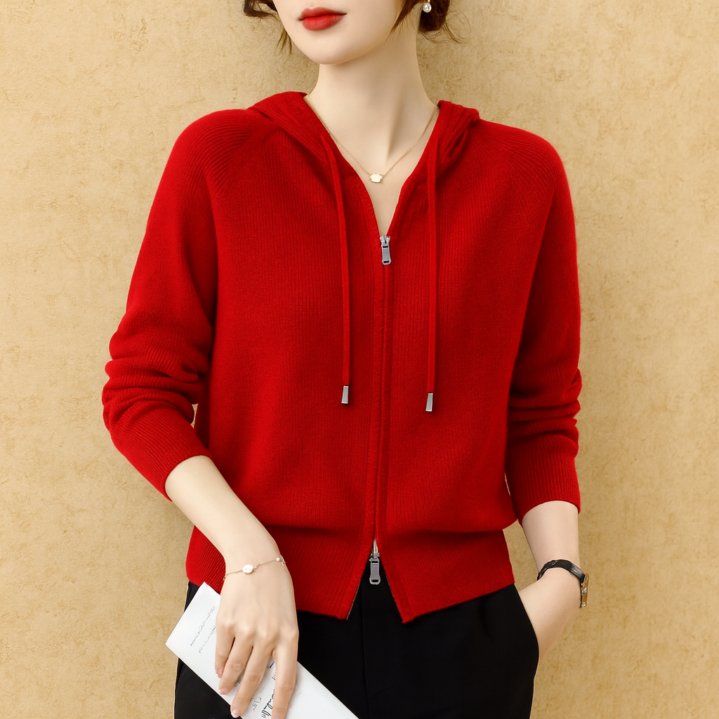 Sweat à Capuche Femme en Maille Molletonnée Zippée
