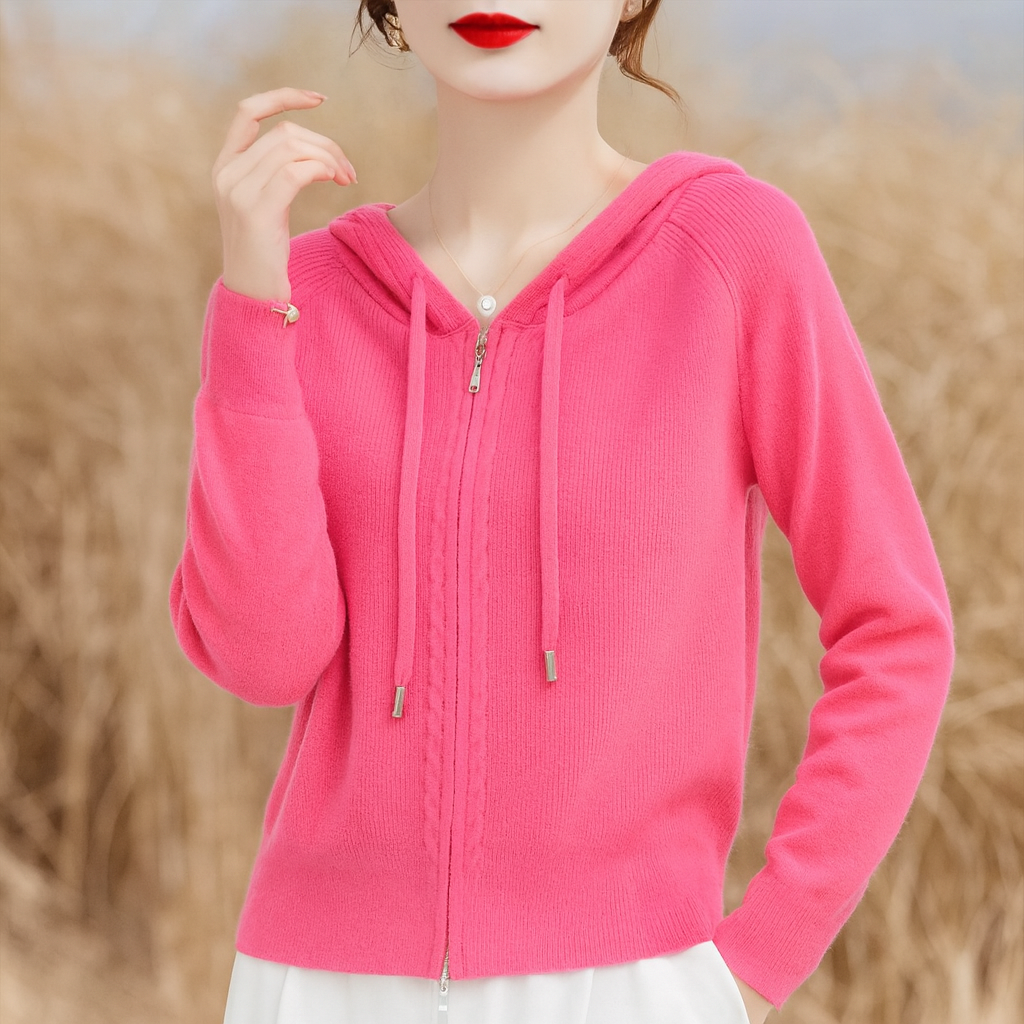 Sweat à Capuche Femme en Maille Molletonnée Zippée