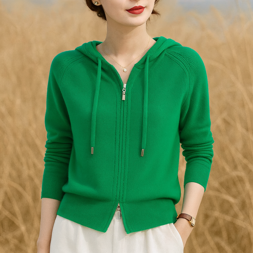 Sweat à Capuche Femme en Maille Molletonnée Zippée