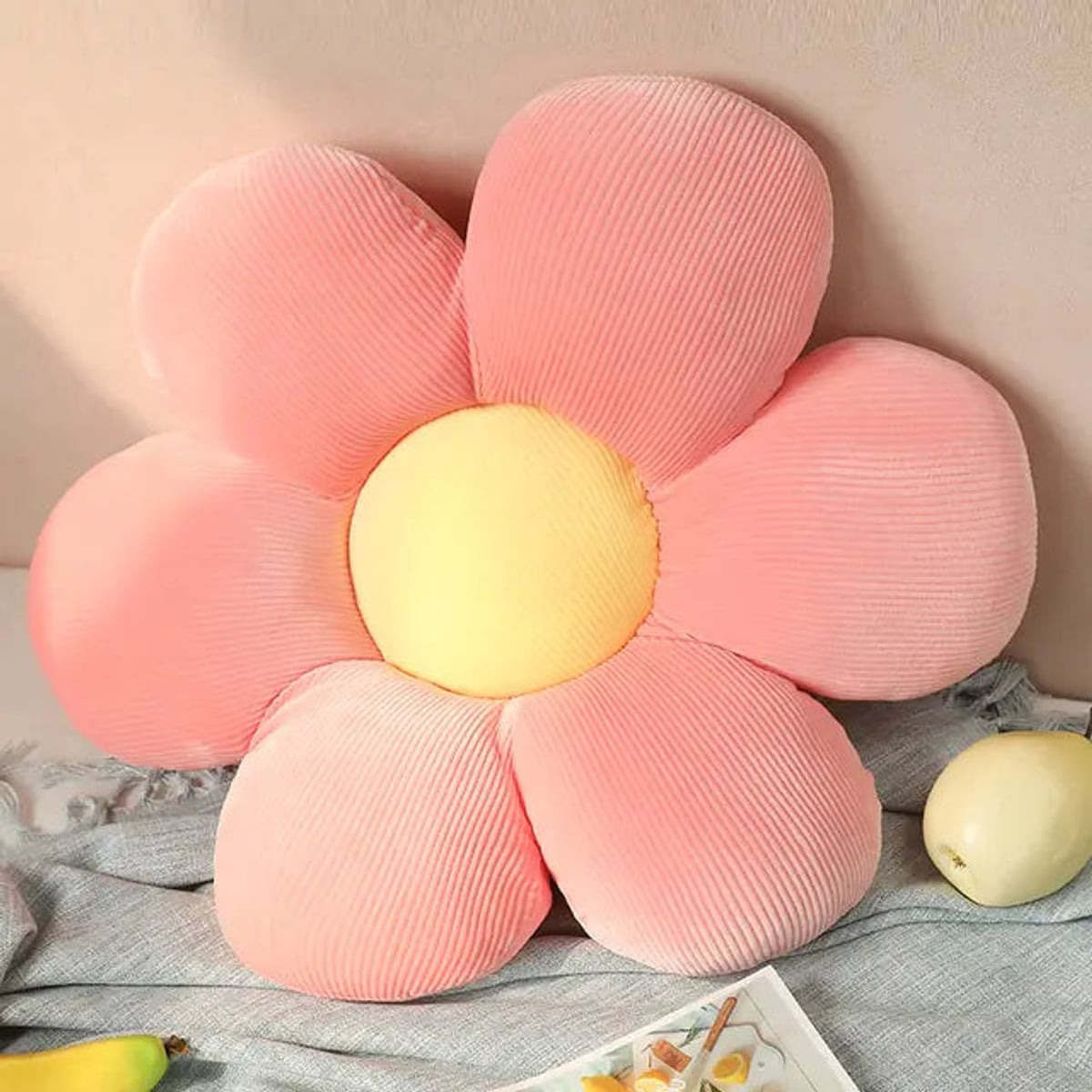 flower-shaped floor seat pad in pink-yellow