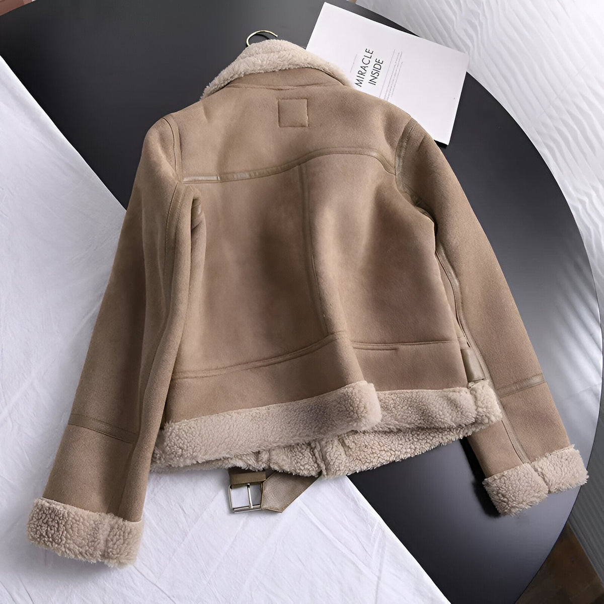 Veste Motard Femme Oversize Fourrée en Similicuir