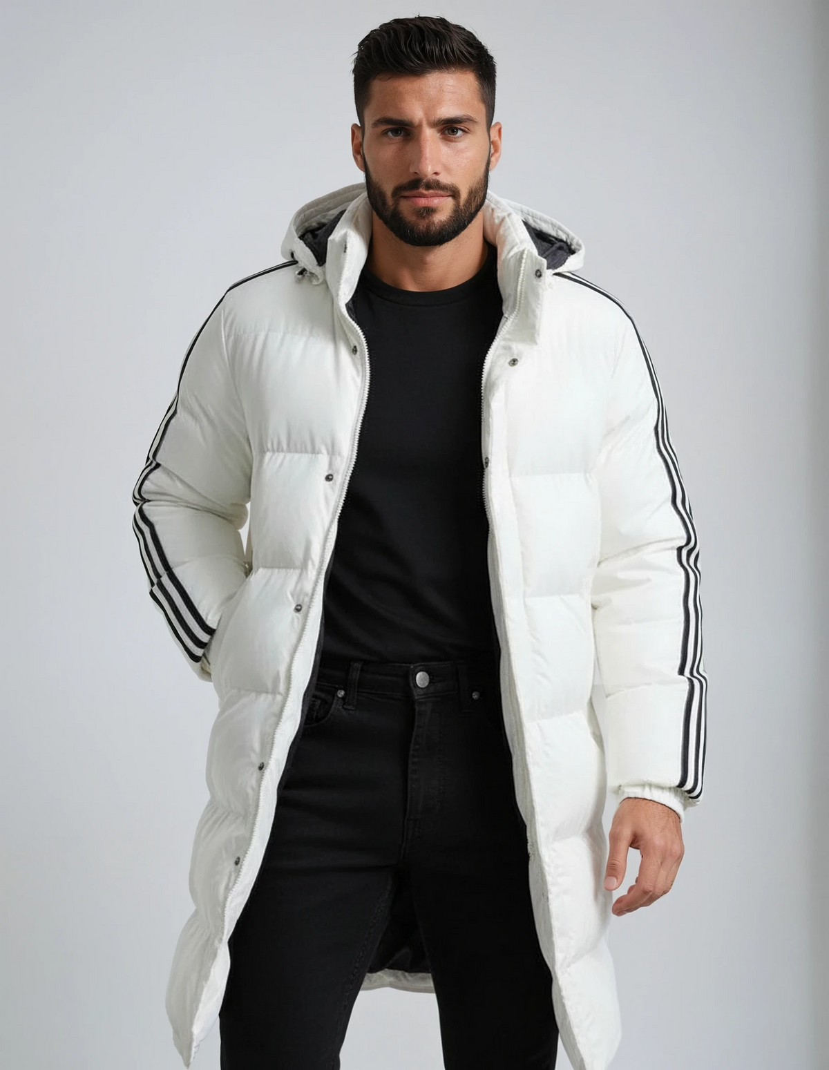 Veste Homme Parka Longue à Capuche Coupe-Vent Hiver