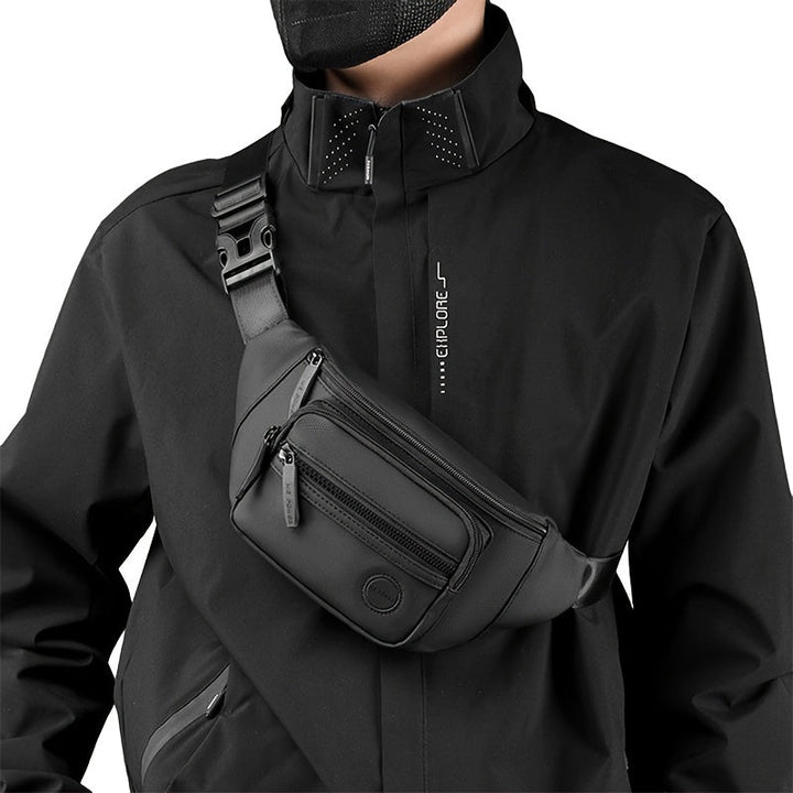 Sac Banane Homme Noir Minimaliste à Fermeture Éclair