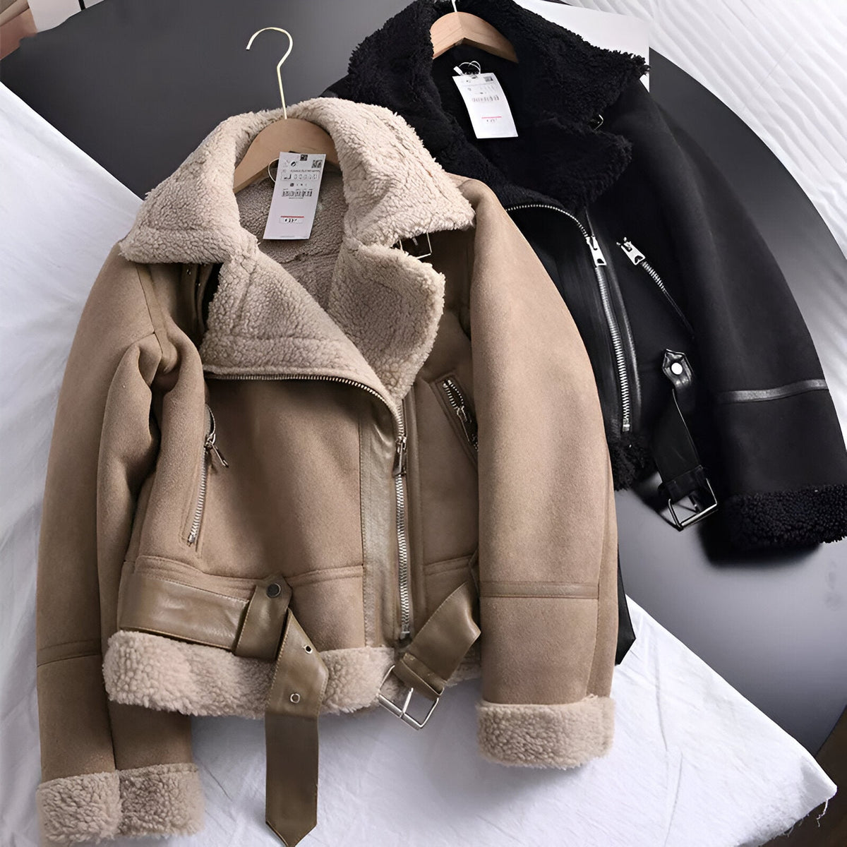 Veste Motard Femme Oversize Fourrée en Similicuir