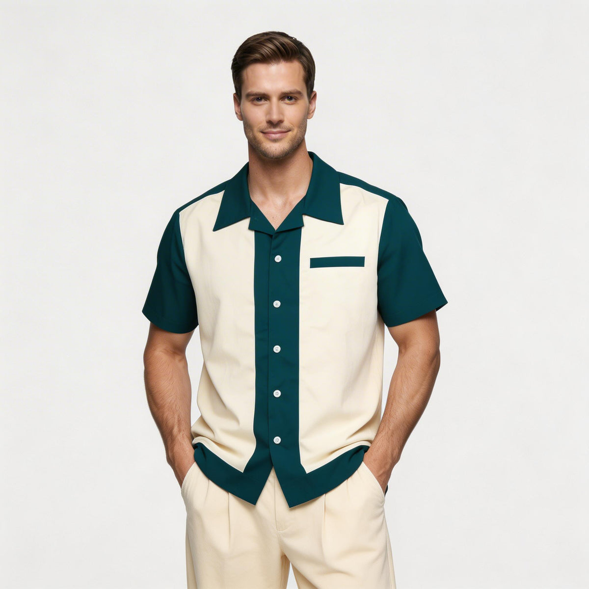 Chemise Homme Manches Courtes Col Camp à Boutons