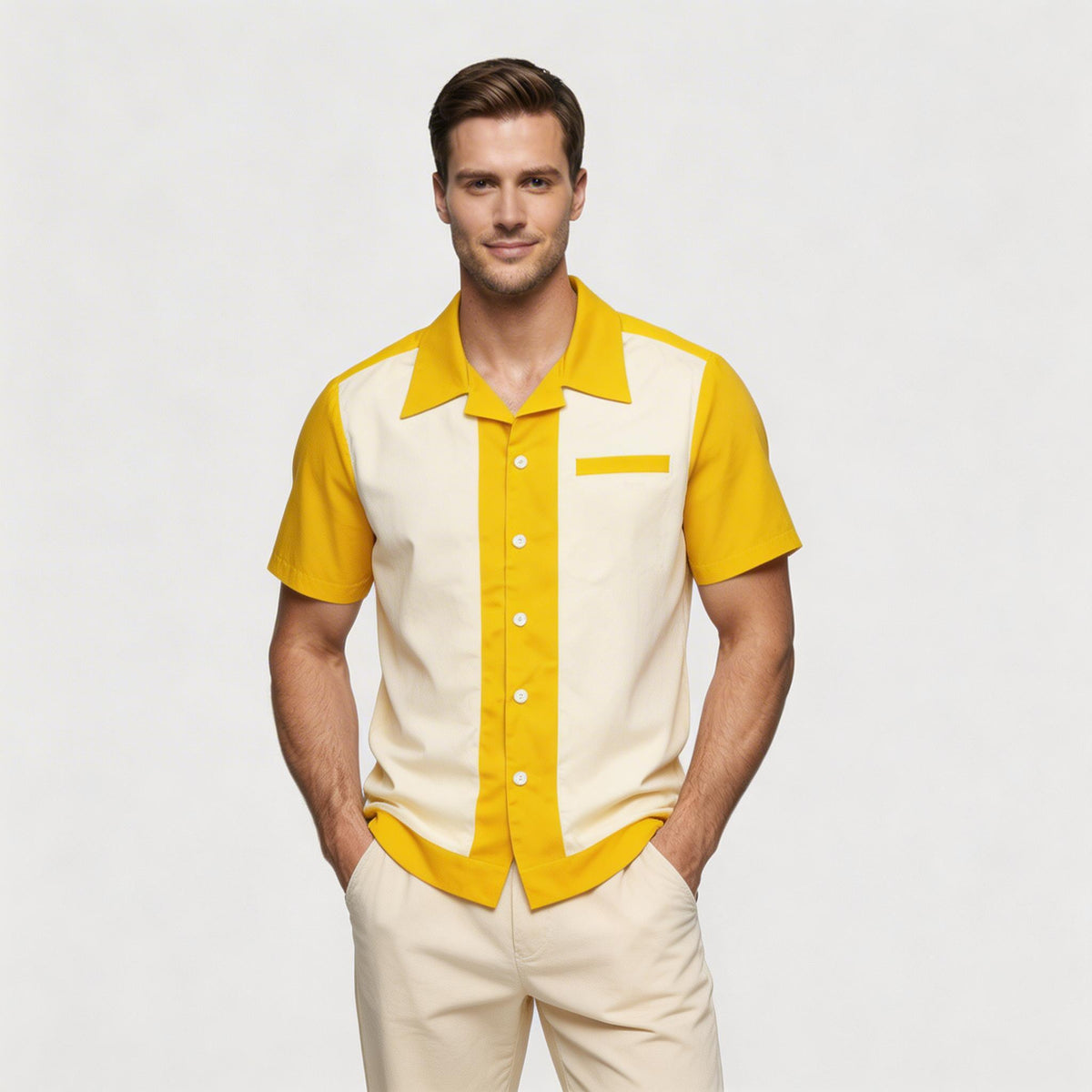 Chemise Homme Manches Courtes Col Camp à Boutons