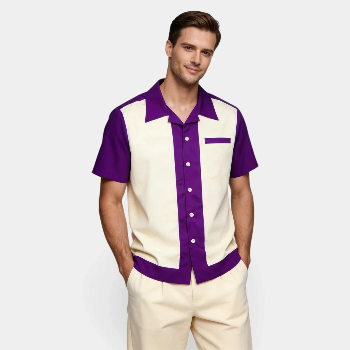 Chemise Homme Manches Courtes Col Camp à Boutons