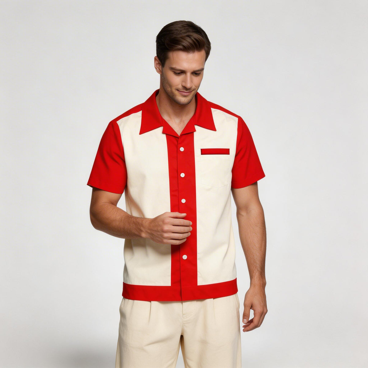 Chemise Homme Manches Courtes Col Camp à Boutons