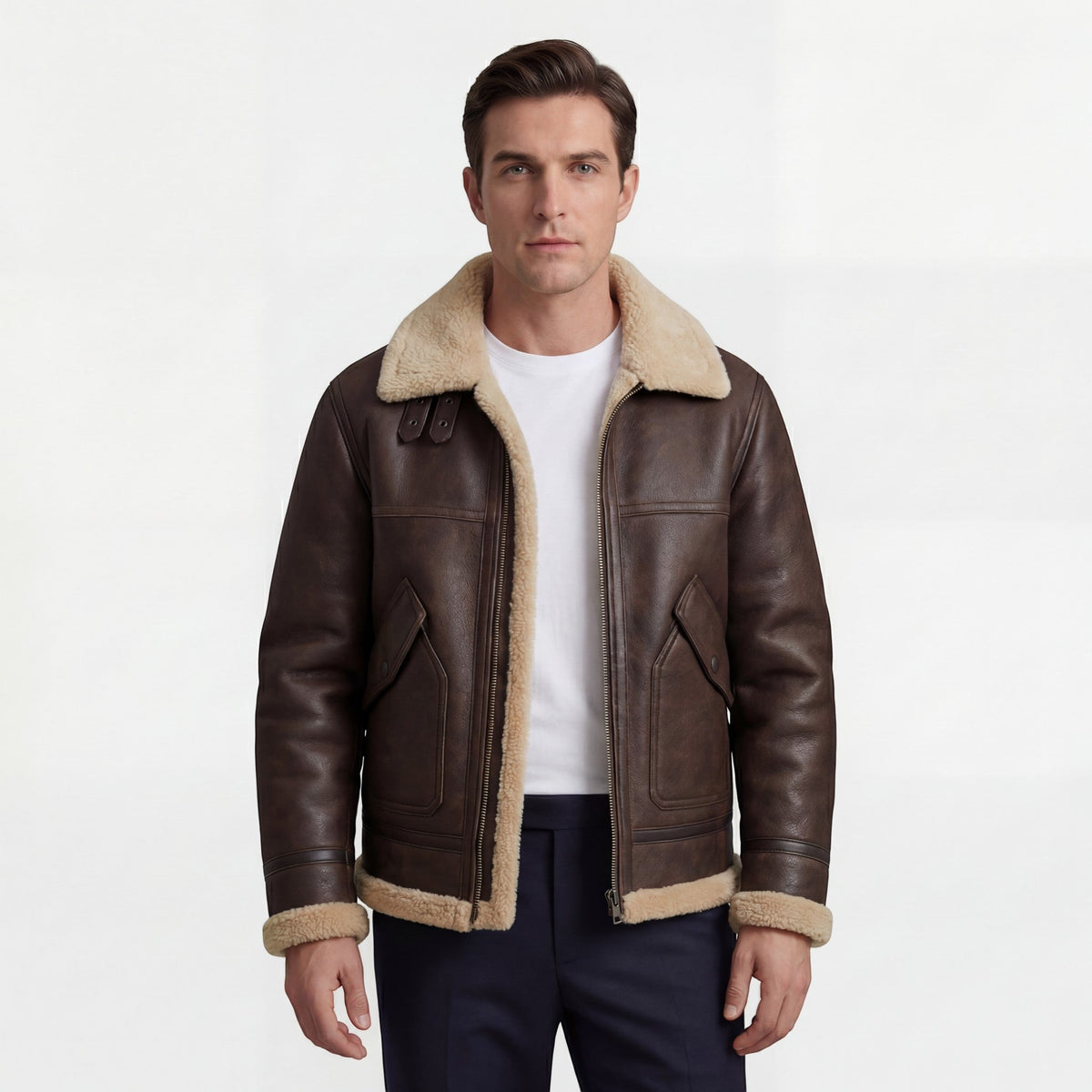Veste Homme Doublée Polaire en Laine d'Agneau – Coupe Décontractée