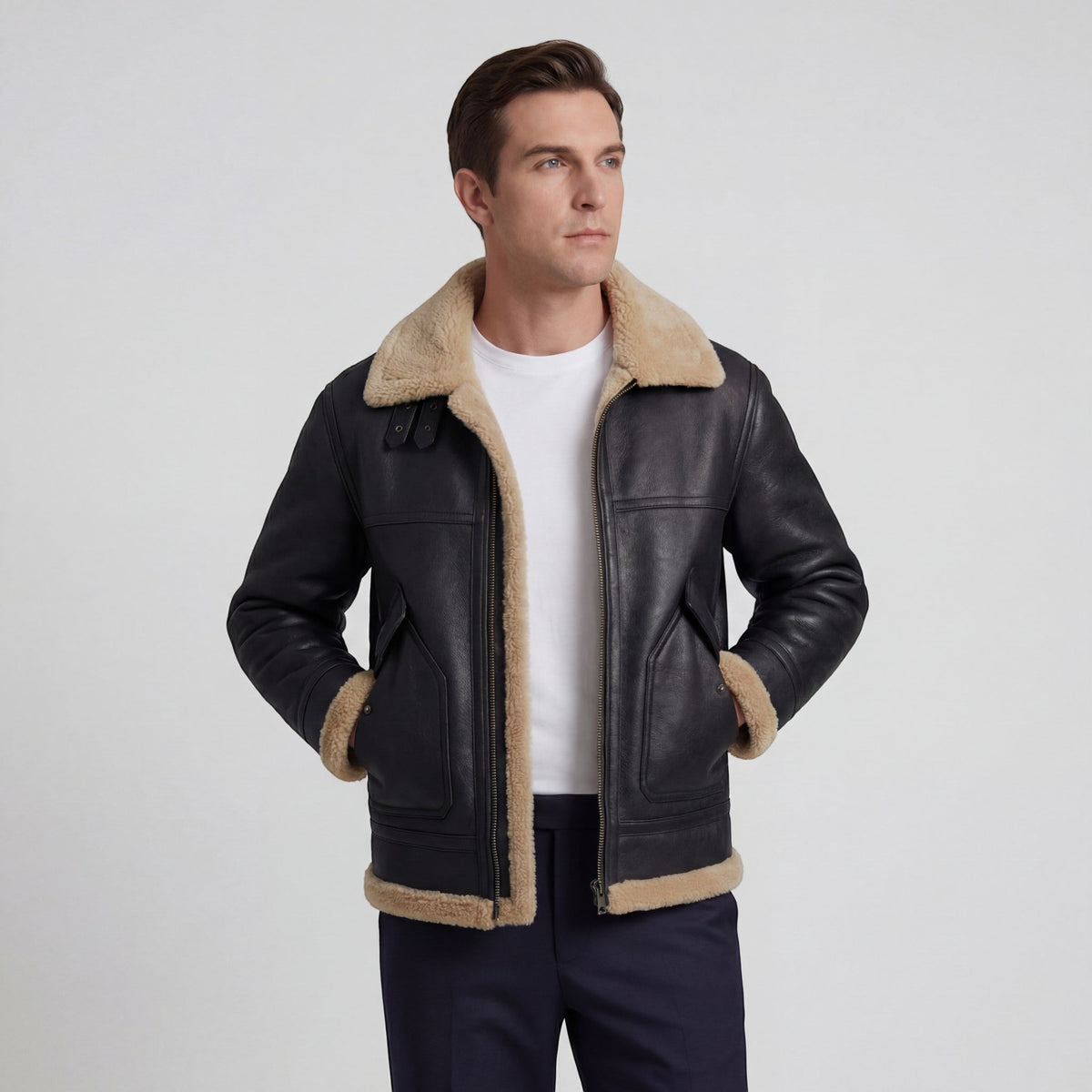 Veste Homme Doublée Polaire en Laine d'Agneau – Coupe Décontractée