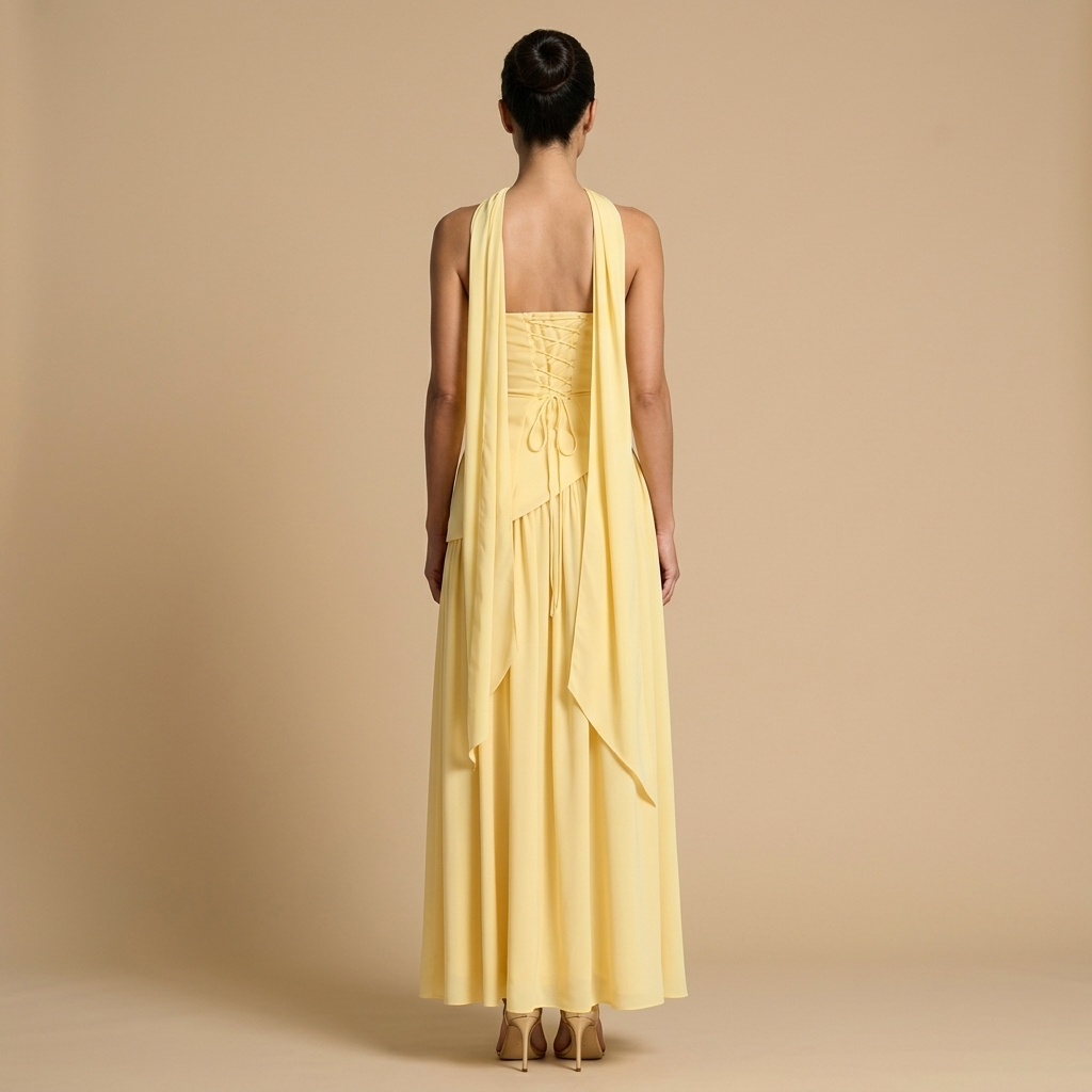 Robe Longue Bustier Sans Bretelles, Écharpe Asymétrique et Fente Frontale