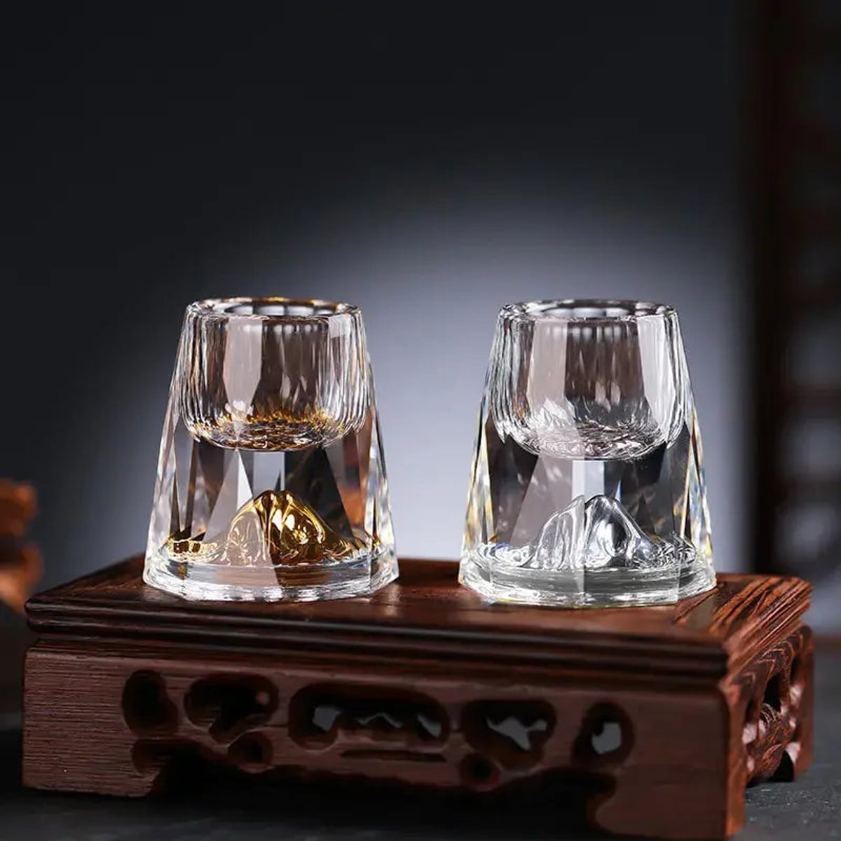 gold flake faceted whisky glasses