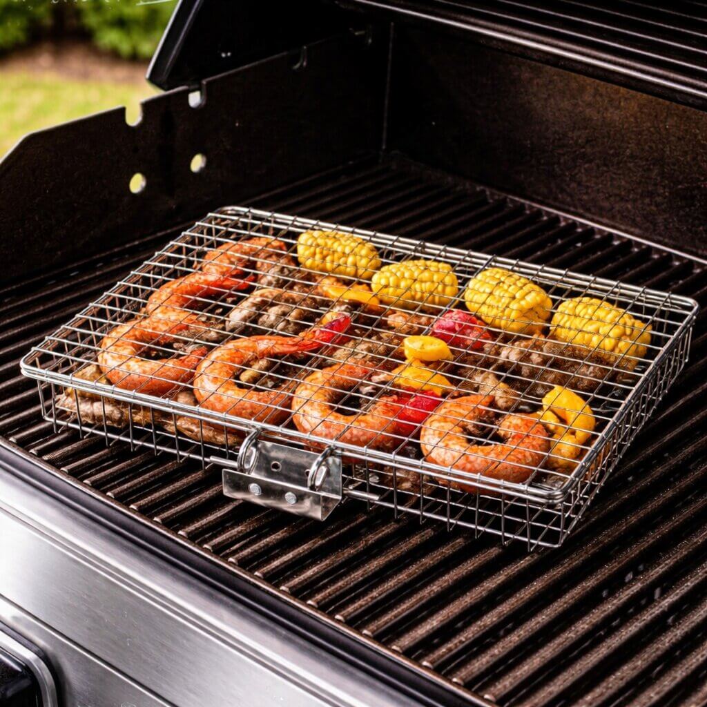RVS-grillmand – 30 x 24 cm, rooster voor vis en groenten op de barbecue