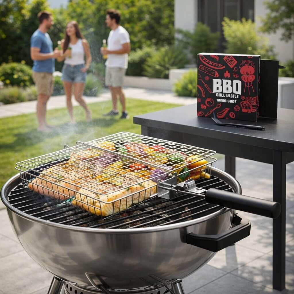 RVS-grillmand – 30 x 24 cm, rooster voor vis en groenten op de barbecue