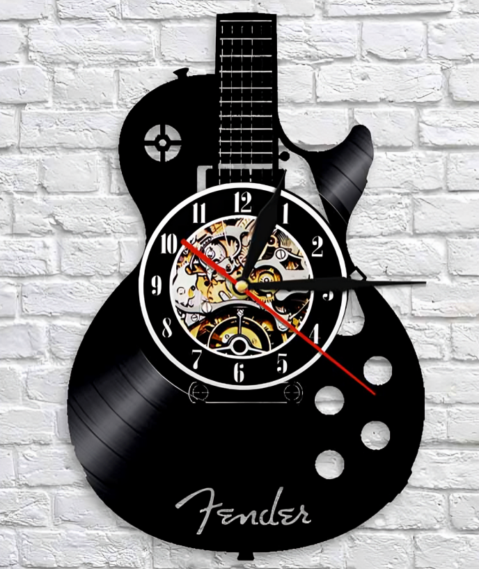 Horloge Murale Vinyle Guitare - Design Original pour Mélomanes