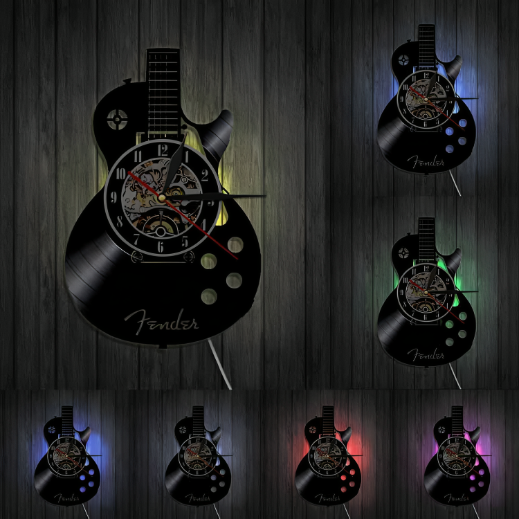 Horloge Murale Vinyle Guitare - Design Original pour Mélomanes