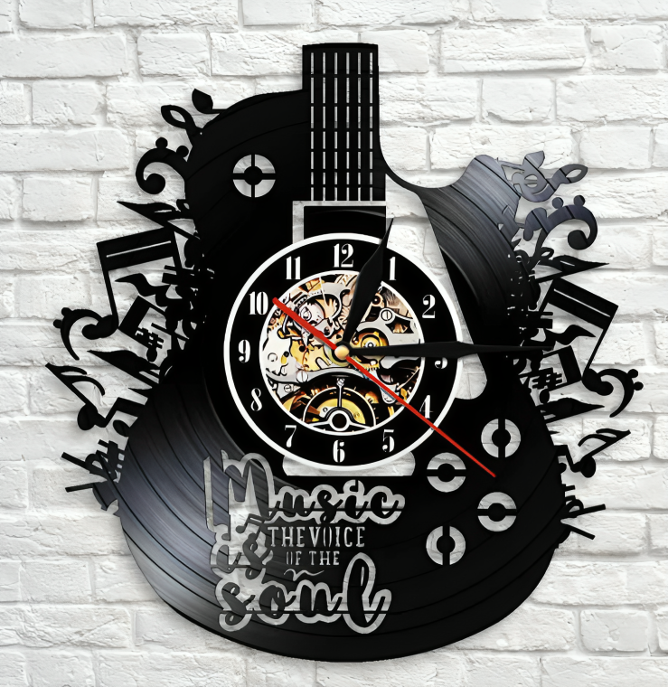 Horloge Murale Vinyle Guitare - Design Original pour Mélomanes