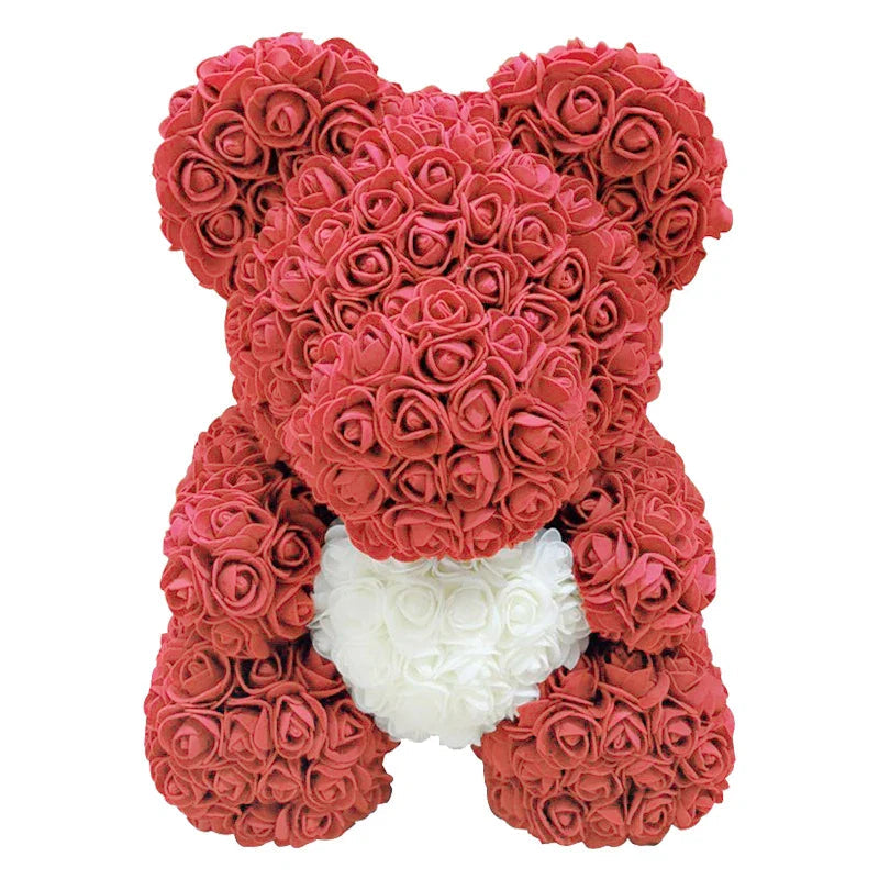 Ours en Roses Artificielles Fait Main, Décoration Romantique 40 cm