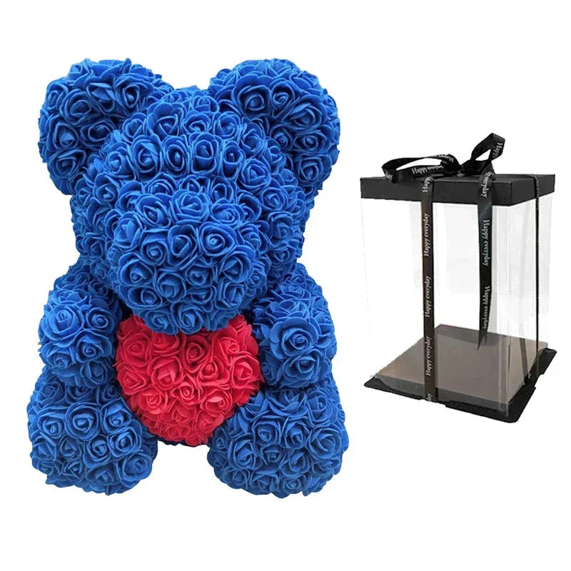 Ours en Roses Artificielles Fait Main, Décoration Romantique 40 cm