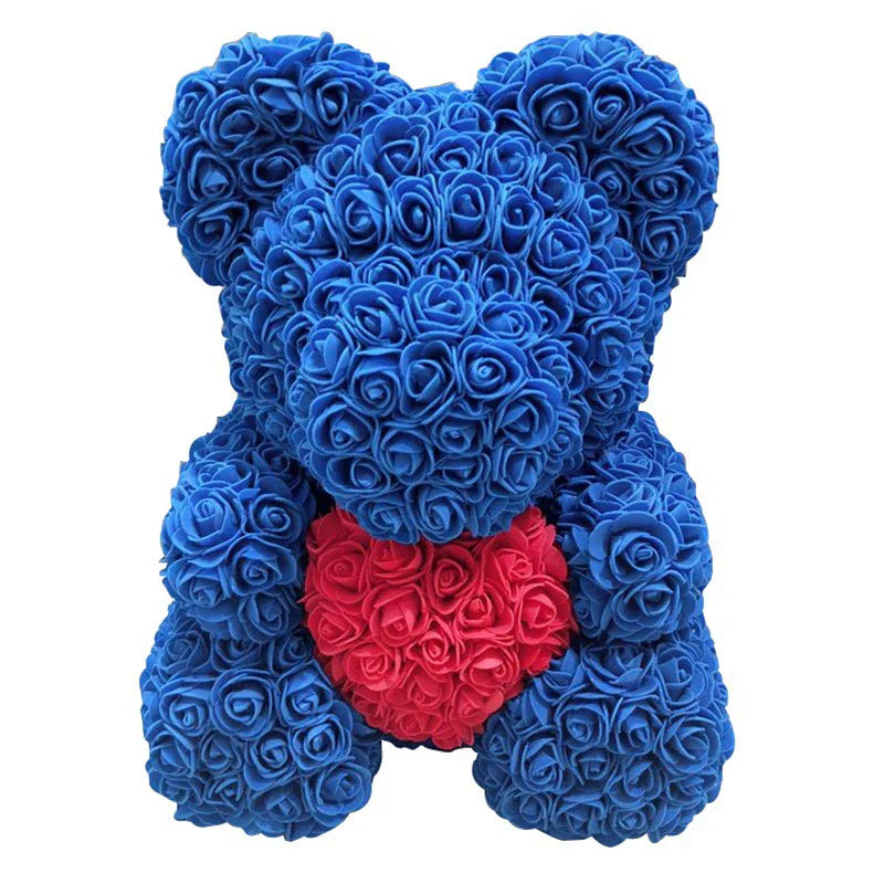 Ours en Roses Artificielles Fait Main, Décoration Romantique 40 cm