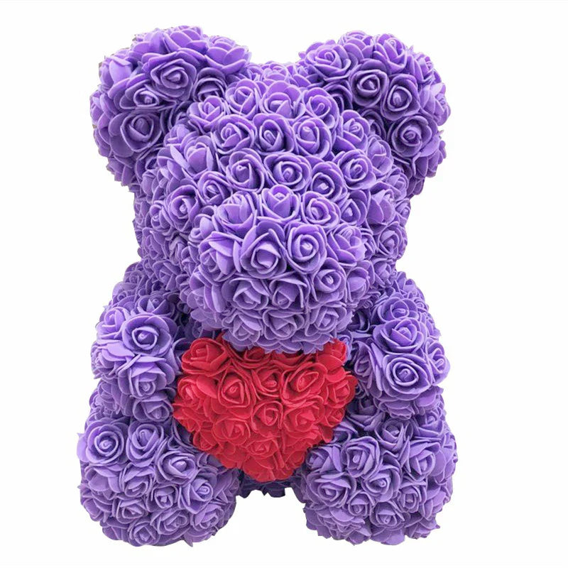 Ours en Roses Artificielles Fait Main, Décoration Romantique 40 cm