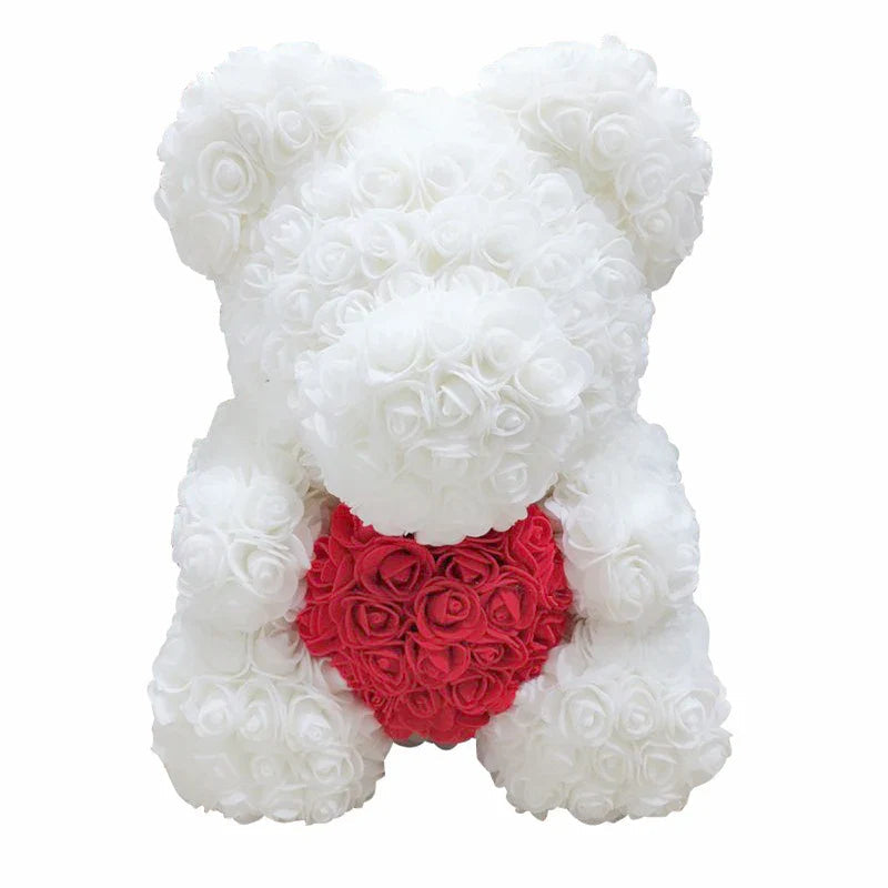 Ours en Roses Artificielles Fait Main, Décoration Romantique 40 cm